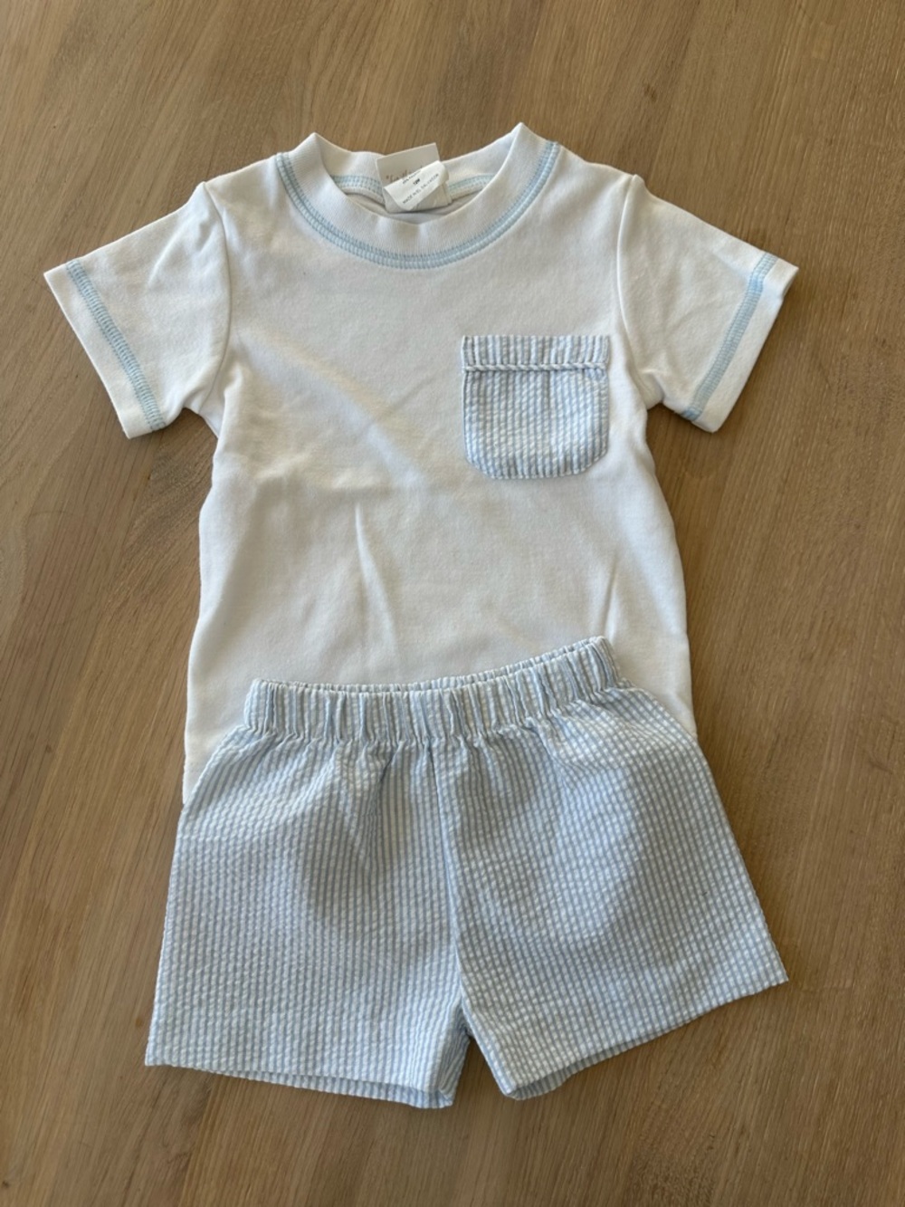 Lullaby Set Baby Two-Piece White & Light Blue Pocket Tee and Shorts Set